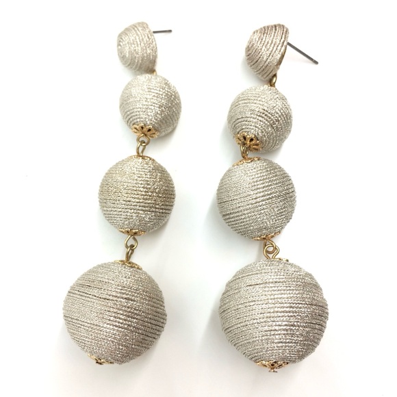 3/$30 SILVER BAUBLE GRADUATED BALL DROP EARRINGS THREAD WRAPPED STATEMENT PARTY - Picture 7 of 10